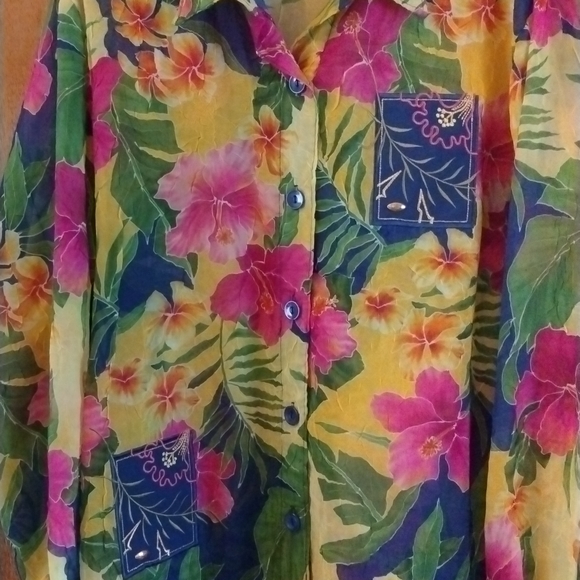 AJ Clothing Co. Miami Sheer Floral Shirt/Bathing Suit Cover Sz.XL Vintage - Picture 9 of 9